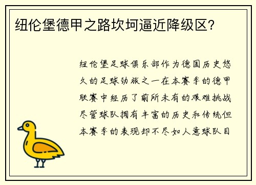 纽伦堡德甲之路坎坷逼近降级区？